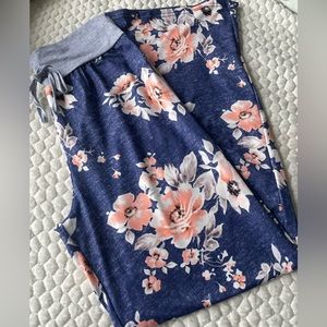 Pajama Pants  M Blue Flowered-New In Package